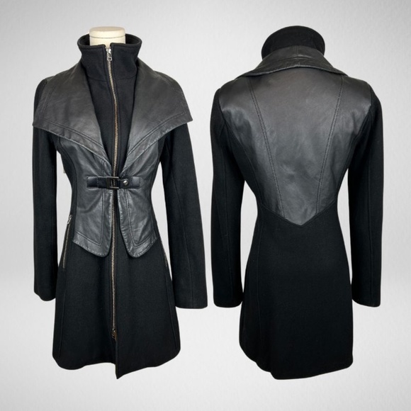 Leather and wool blend coat - Picture 1 of 12